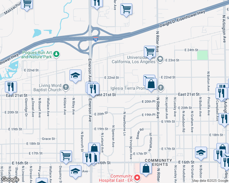 map of restaurants, bars, coffee shops, grocery stores, and more near 2108 North Butler Avenue in Indianapolis