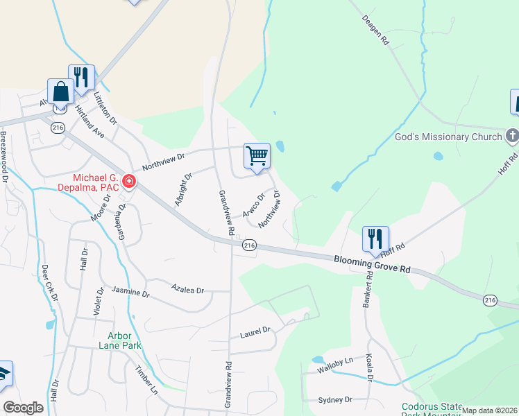 map of restaurants, bars, coffee shops, grocery stores, and more near 109 Arwco Drive in Hanover