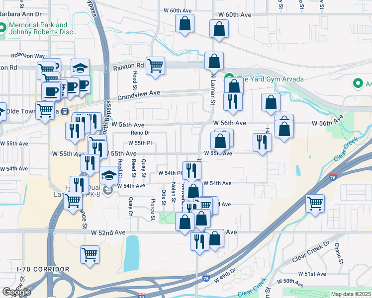 map of restaurants, bars, coffee shops, grocery stores, and more near 5503 Marshall Street in Arvada