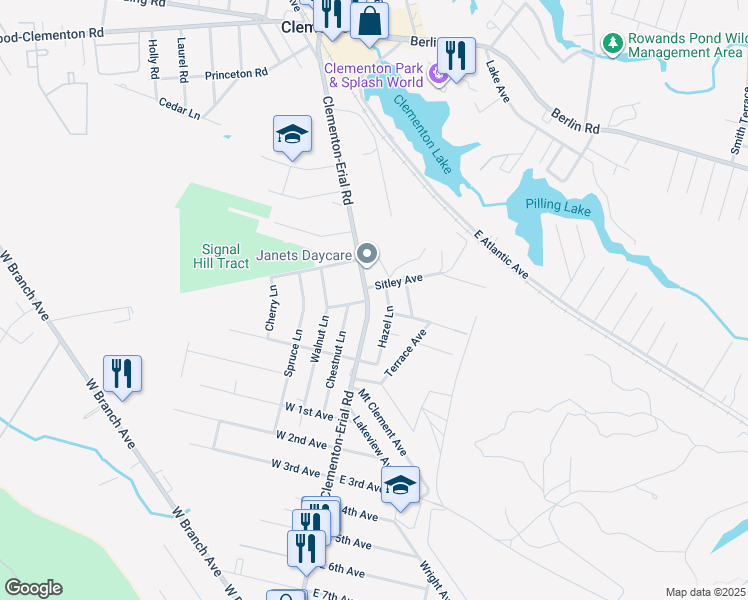 map of restaurants, bars, coffee shops, grocery stores, and more near 165 Erial Road in Clementon