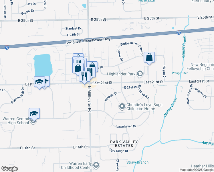 map of restaurants, bars, coffee shops, grocery stores, and more near in Indianapolis