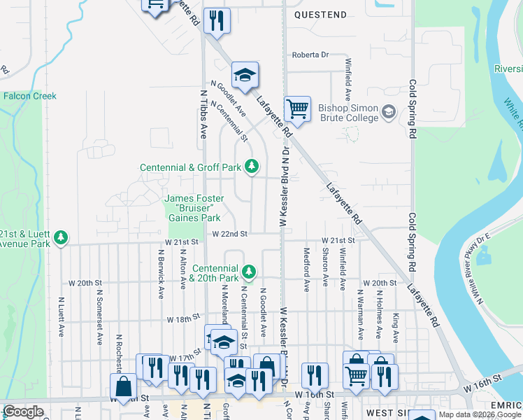 map of restaurants, bars, coffee shops, grocery stores, and more near 2226 North Goodlet Avenue in Indianapolis