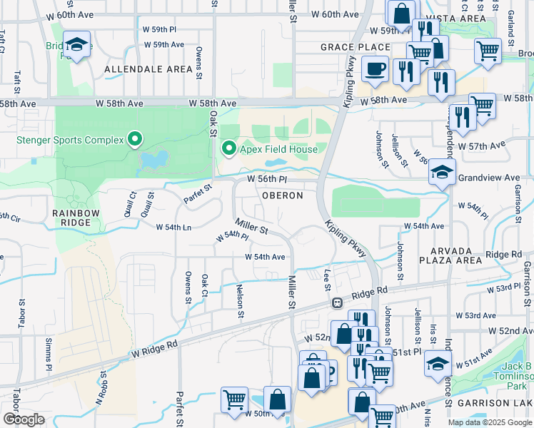 map of restaurants, bars, coffee shops, grocery stores, and more near 10280 West 55th Lane in Arvada