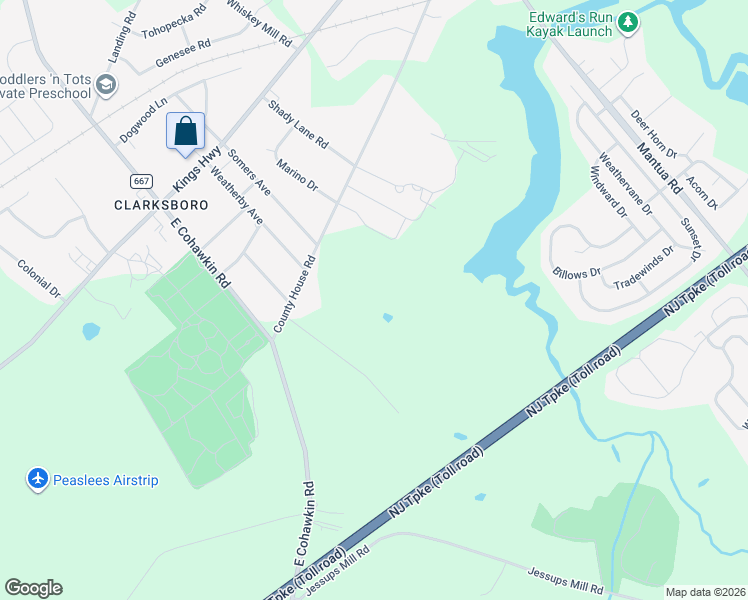 map of restaurants, bars, coffee shops, grocery stores, and more near 276 County House Road in Clarksboro