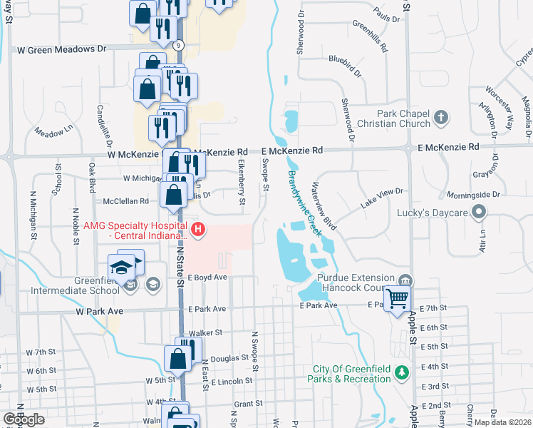map of restaurants, bars, coffee shops, grocery stores, and more near 977 Kirkpatrick Place in Greenfield