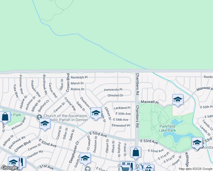 map of restaurants, bars, coffee shops, grocery stores, and more near 14911 Pensacola Place in Denver