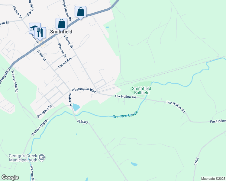 map of restaurants, bars, coffee shops, grocery stores, and more near 48 Railroad Street in Smithfield
