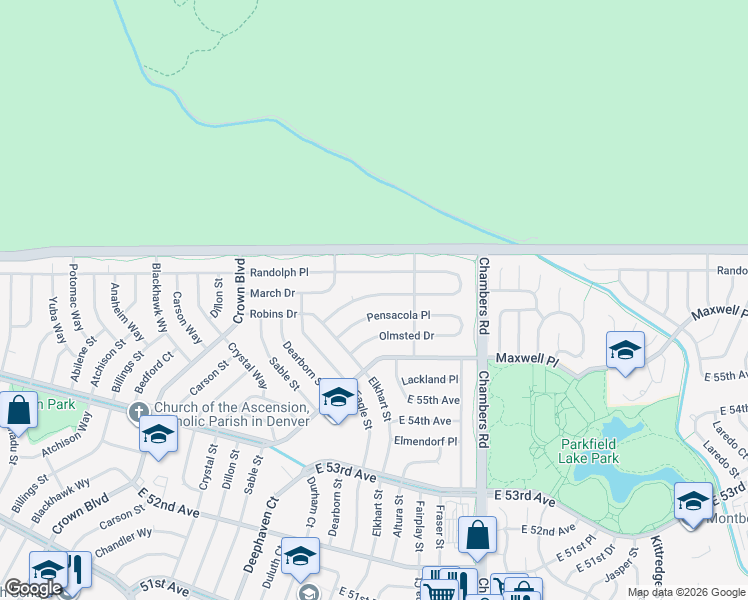 map of restaurants, bars, coffee shops, grocery stores, and more near 14911 Pensacola Place in Denver