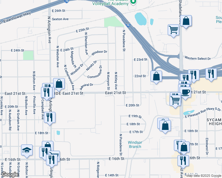 map of restaurants, bars, coffee shops, grocery stores, and more near in Indianapolis