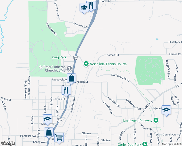 map of restaurants, bars, coffee shops, grocery stores, and more near 3517 Ferndale Avenue in Saint Joseph