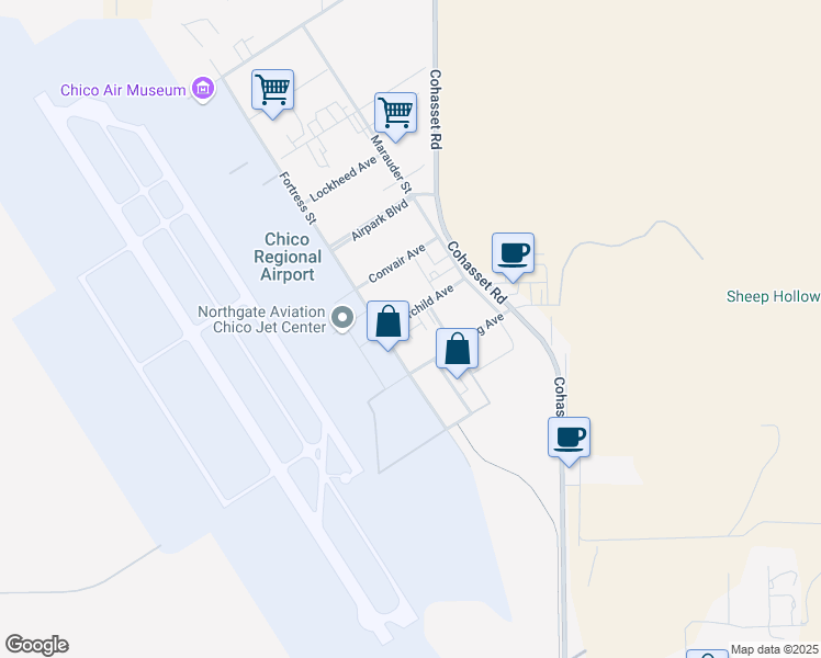 map of restaurants, bars, coffee shops, grocery stores, and more near in Chico