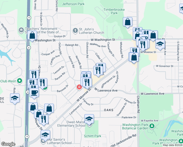 map of restaurants, bars, coffee shops, grocery stores, and more near 310 Dickinson Road in Springfield