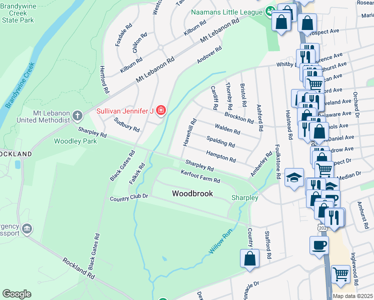 map of restaurants, bars, coffee shops, grocery stores, and more near 340 Hampton Road in Wilmington