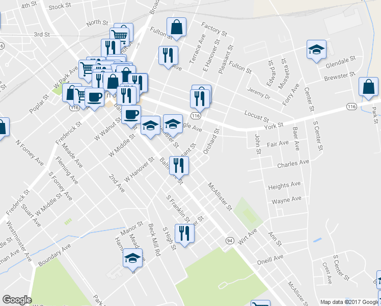 map of restaurants, bars, coffee shops, grocery stores, and more near 109 Pleasant Street in Hanover