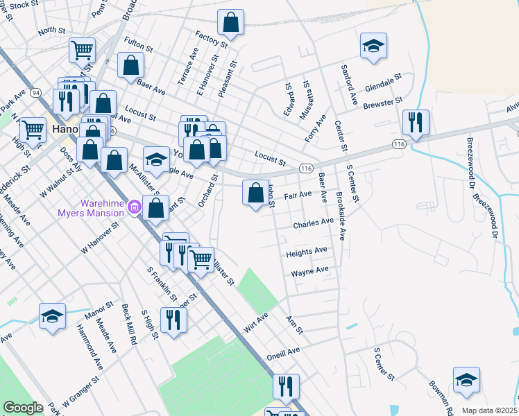 map of restaurants, bars, coffee shops, grocery stores, and more near 3 Fair Avenue in Hanover
