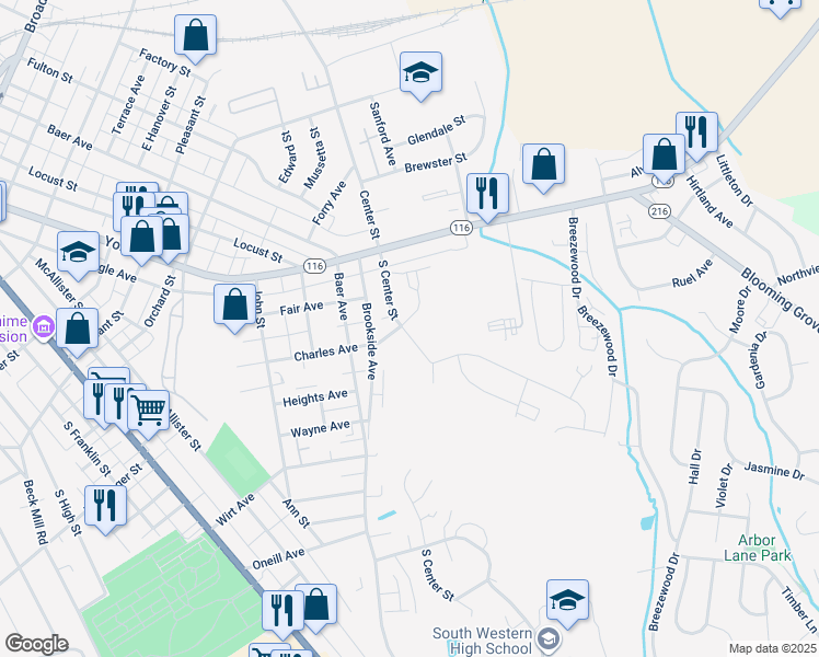 map of restaurants, bars, coffee shops, grocery stores, and more near 501 Charles Avenue in Hanover