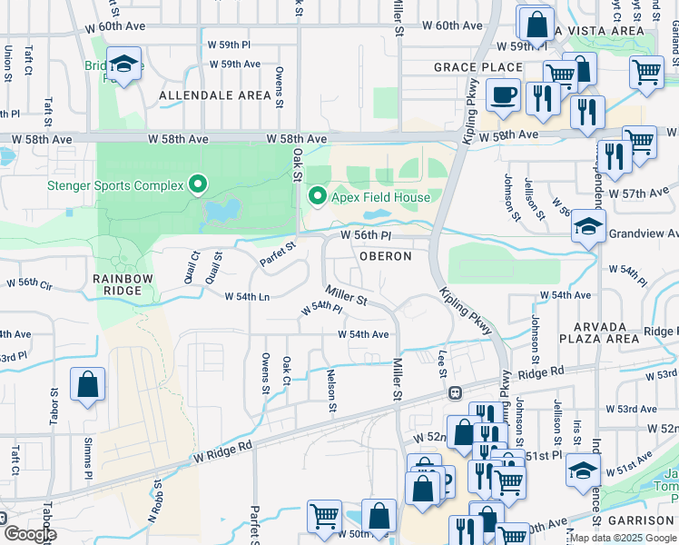 map of restaurants, bars, coffee shops, grocery stores, and more near 10330 West 55th Lane in Arvada