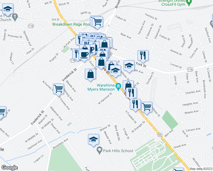 map of restaurants, bars, coffee shops, grocery stores, and more near 210 Ruth Avenue in Hanover