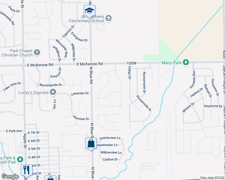 map of restaurants, bars, coffee shops, grocery stores, and more near 1701 Summerwood Boulevard in Greenfield