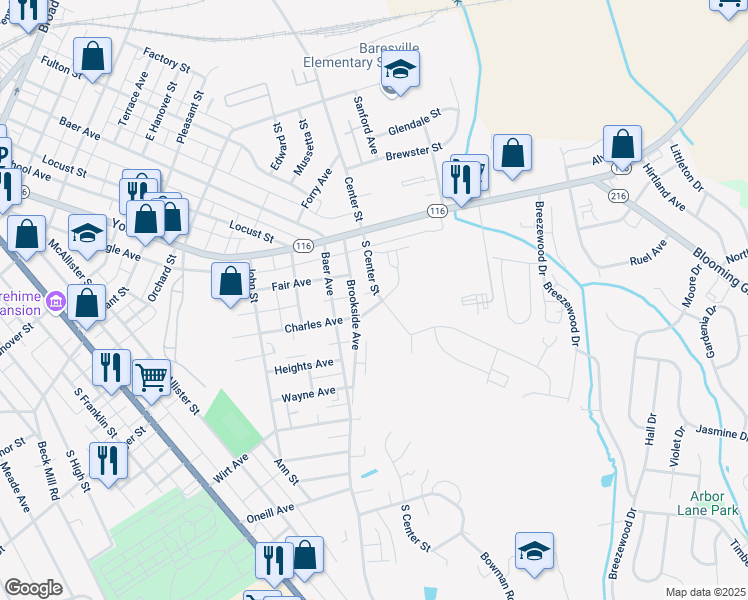 map of restaurants, bars, coffee shops, grocery stores, and more near 504 Charles Avenue in Hanover