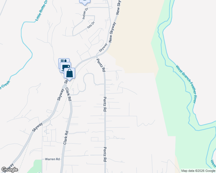 map of restaurants, bars, coffee shops, grocery stores, and more near 7226 Pentz Road in Paradise