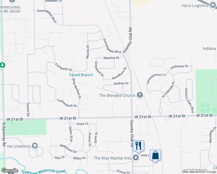 map of restaurants, bars, coffee shops, grocery stores, and more near 8449 Rodney Drive in Indianapolis