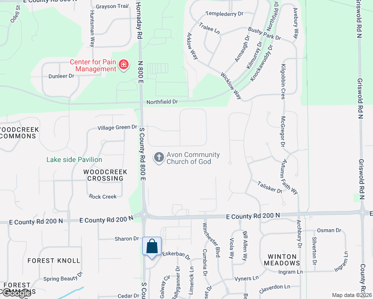 map of restaurants, bars, coffee shops, grocery stores, and more near 8207 Cagles Mill Trace in Avon