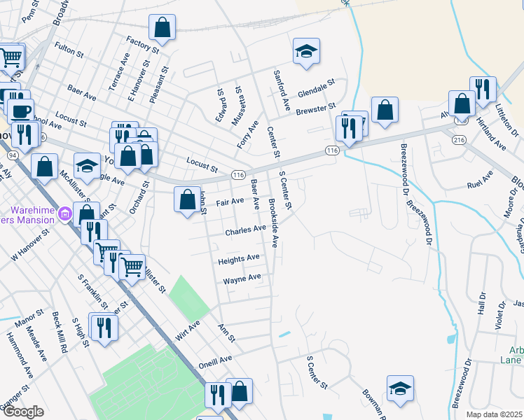 map of restaurants, bars, coffee shops, grocery stores, and more near 303 Fair Avenue in Hanover