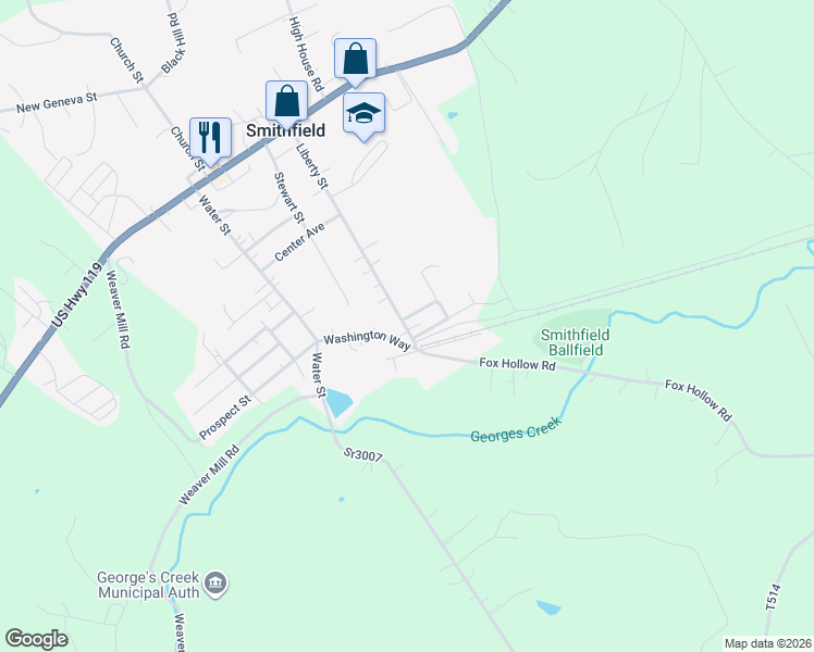 map of restaurants, bars, coffee shops, grocery stores, and more near 3 Washington Way in Smithfield