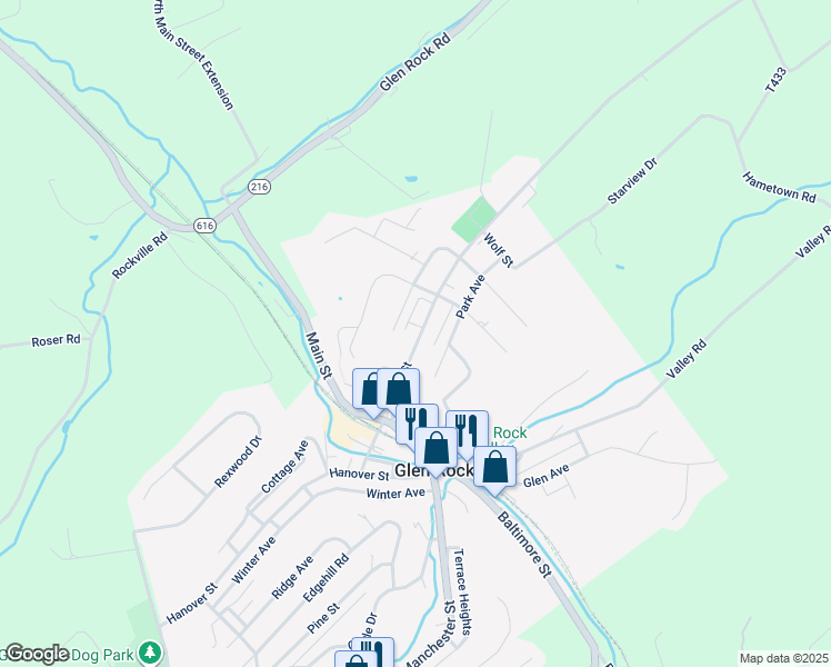 map of restaurants, bars, coffee shops, grocery stores, and more near 126 Church Street in Glen Rock