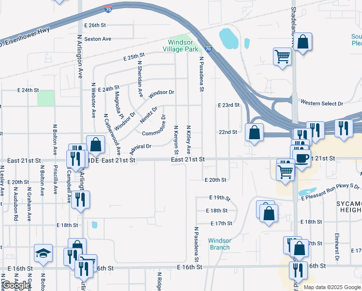 map of restaurants, bars, coffee shops, grocery stores, and more near 2140 North Kitley Avenue in Indianapolis