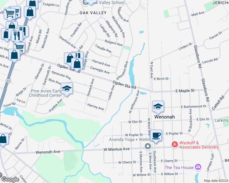 map of restaurants, bars, coffee shops, grocery stores, and more near 713 Leslie Avenue in Wenonah