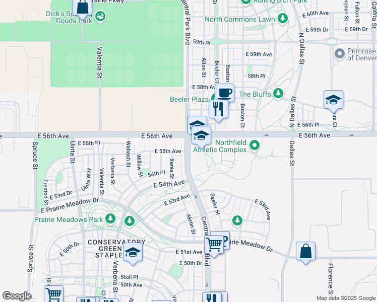 map of restaurants, bars, coffee shops, grocery stores, and more near in Denver