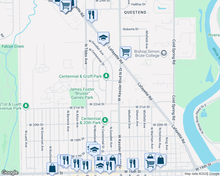 map of restaurants, bars, coffee shops, grocery stores, and more near 2270 North Goodlet Avenue in Indianapolis