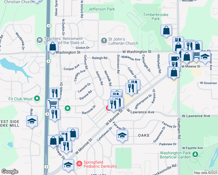 map of restaurants, bars, coffee shops, grocery stores, and more near 308 Norwalk Road in Springfield