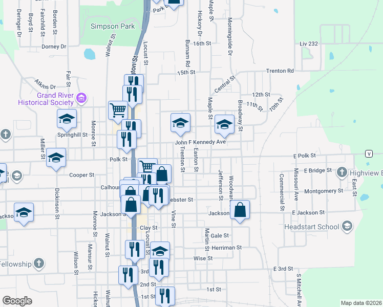 map of restaurants, bars, coffee shops, grocery stores, and more near 400-498 John F Kennedy Ave in Chillicothe