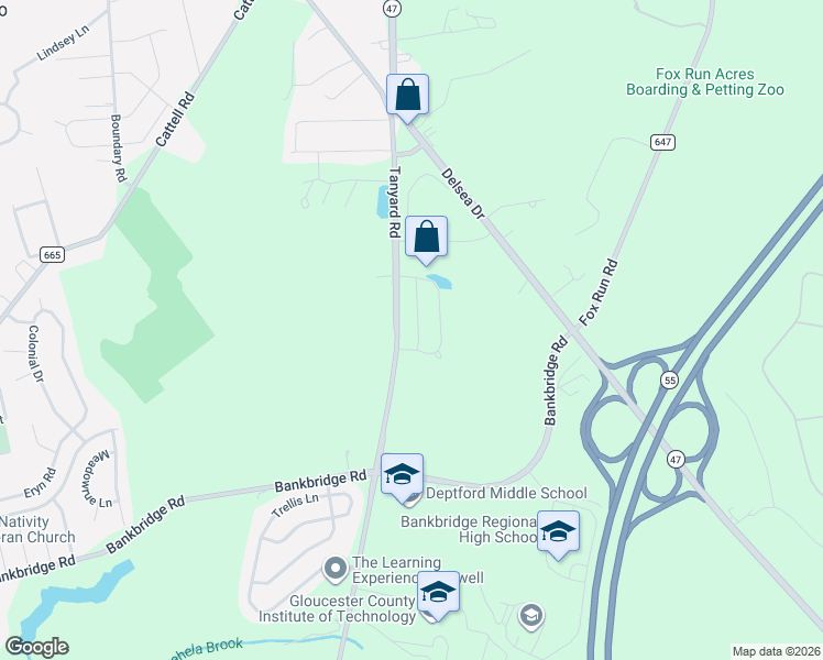 map of restaurants, bars, coffee shops, grocery stores, and more near 124 Redtail Hawk Circle in Deptford