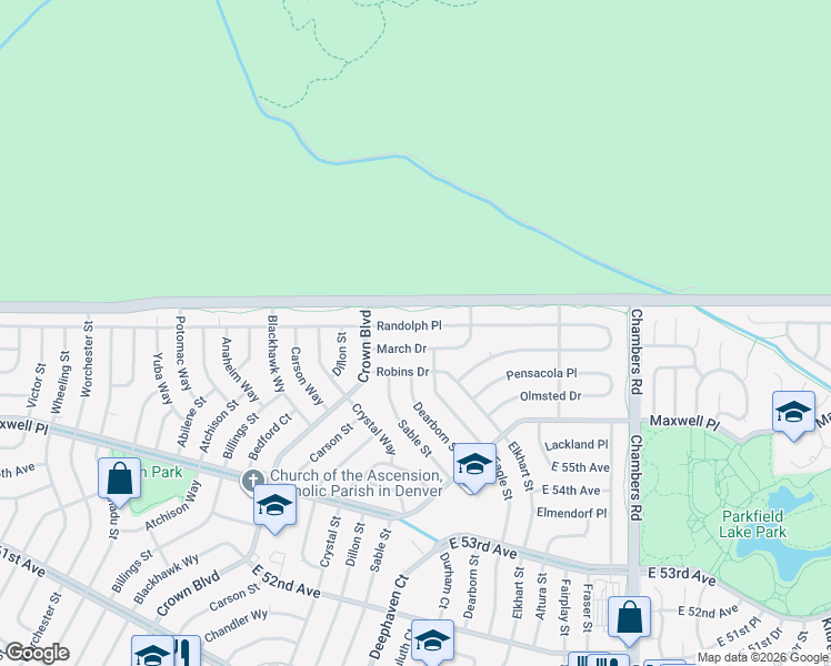map of restaurants, bars, coffee shops, grocery stores, and more near 14591 Randolph Place in Denver