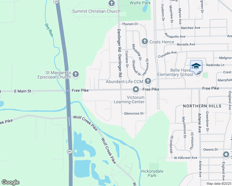 map of restaurants, bars, coffee shops, grocery stores, and more near 5042 Free Pike in Dayton