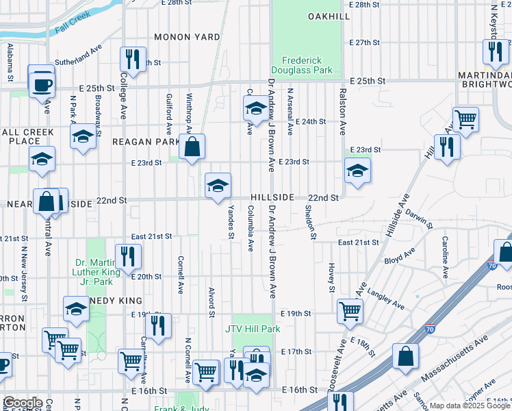 map of restaurants, bars, coffee shops, grocery stores, and more near in Indianapolis