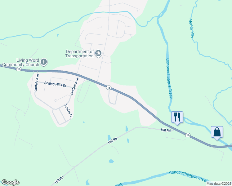 map of restaurants, bars, coffee shops, grocery stores, and more near 3366 Buchanan Trail West in Greencastle