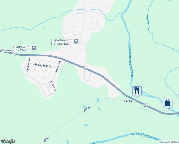 map of restaurants, bars, coffee shops, grocery stores, and more near 3366 Buchanan Trail West in Greencastle