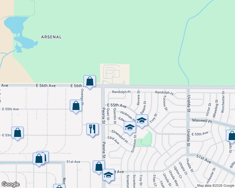 map of restaurants, bars, coffee shops, grocery stores, and more near 12271 Randolph Place in Denver