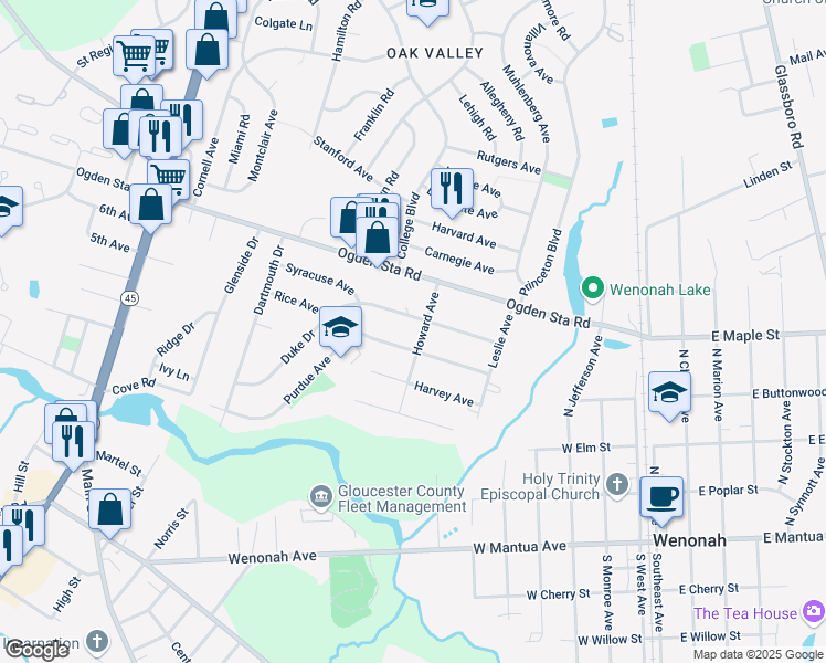map of restaurants, bars, coffee shops, grocery stores, and more near 711 Howard Avenue in Wenonah