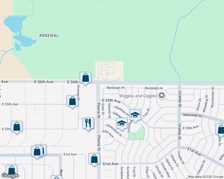 map of restaurants, bars, coffee shops, grocery stores, and more near 12271 Randolph Place in Denver