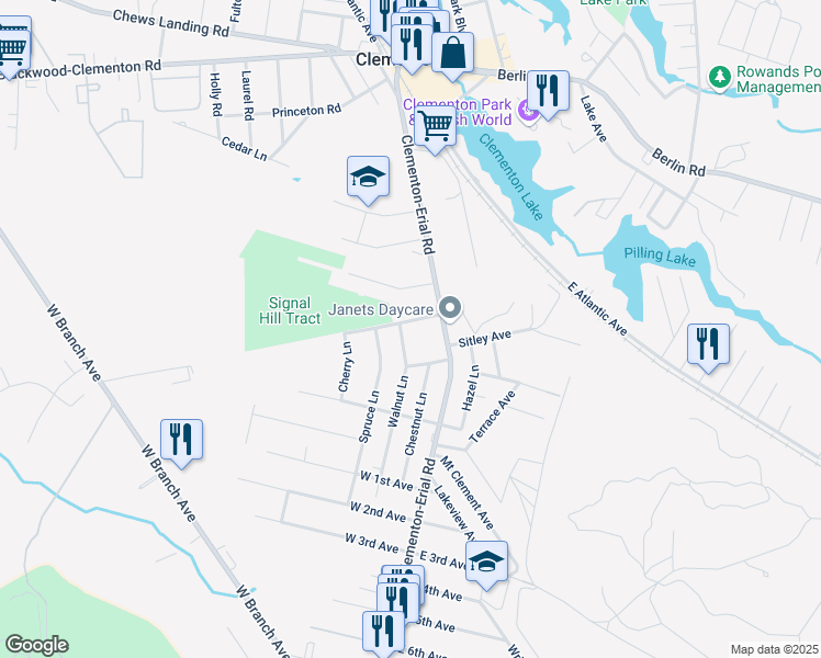 map of restaurants, bars, coffee shops, grocery stores, and more near 19 Davis Avenue in Clementon