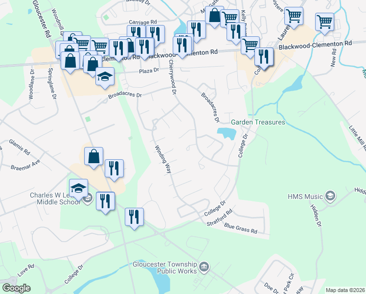 map of restaurants, bars, coffee shops, grocery stores, and more near 1818 Edgewood Place in Laurel Springs