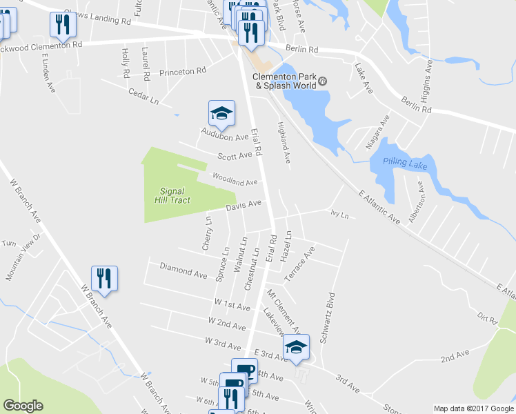map of restaurants, bars, coffee shops, grocery stores, and more near 15 Davis Avenue in Clementon