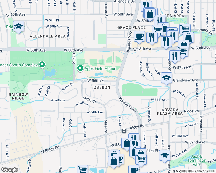 map of restaurants, bars, coffee shops, grocery stores, and more near 10129 West 55th Drive in Arvada
