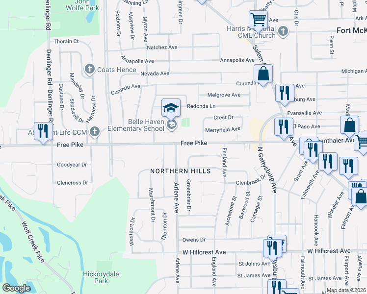 map of restaurants, bars, coffee shops, grocery stores, and more near in Dayton